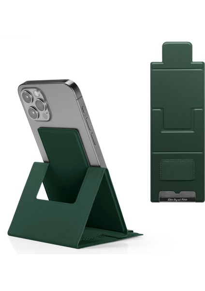 Ultra Ince Katlanabilir Cep Telefonu Tutucu Pu Deri Telefon Masaüstü Standı - Siyahımsı Yeşil (Yurt Dışından)