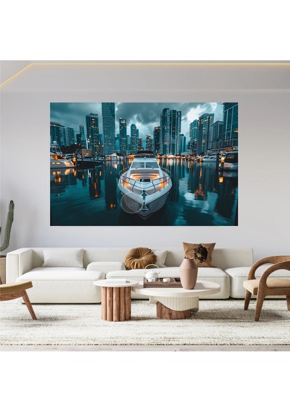 Modern Yat Mimarlık Şehir Manzaralı Tekne Deniz Emlak Ofisleri Kanvas Tablo