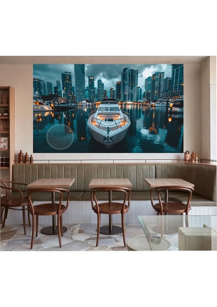 Modern Yat Mimarlık Şehir Manzaralı Tekne Deniz Emlak Ofisleri Kanvas Tablo fiyatları