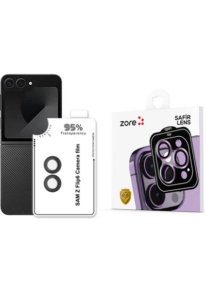 Galaxy Z Flip 6 Cl-11 Safir Parmak Izi Bırakmayan Anti-Reflective Kamera Lens Koruyucu-Siyah