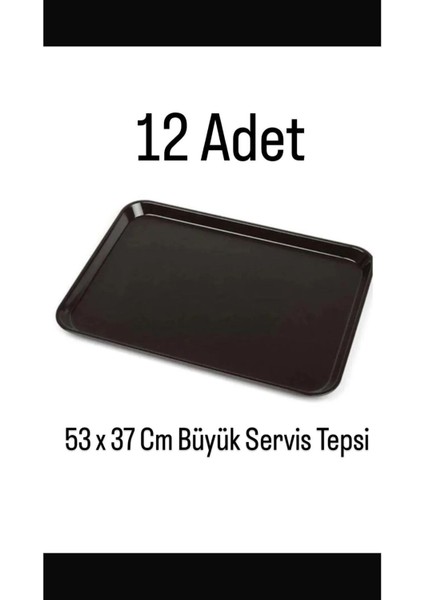 12 'li Büyük Boy Siyah Plastik Tepsi 53 x 37 cm Yemekhane Tepsisi - Restoran Servis