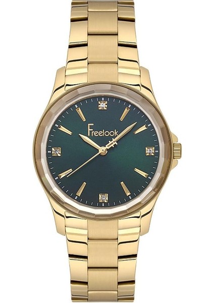 FL.1.10459-2 Taşlı Tasarım Çelik Kasa Çelik Kordon Altın Renk Kadın Kol Saati