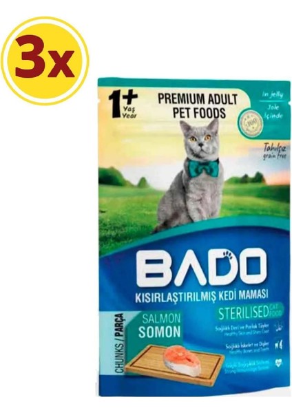 Kısırlaştırılmış Somonlu Kedi Yaş Maması 85 gr x 3 Paket