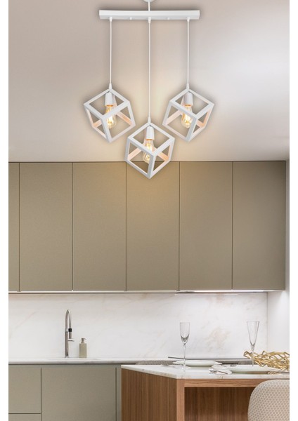 Beyaz Küp Sarkıt Avize 2'li, 22x35 cm, Modern ve Şık Aydınlatma Parçası