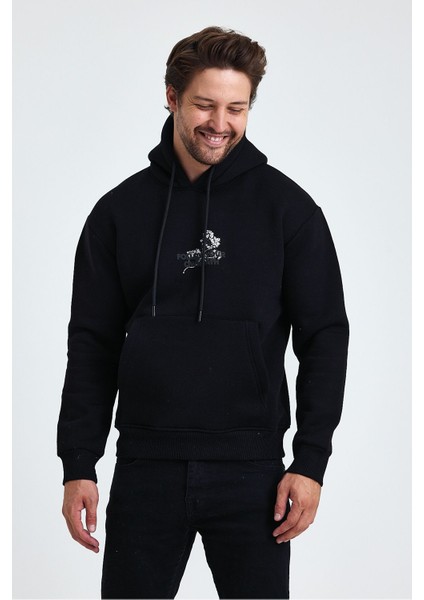 Erkek Ön ve Arka Baskılı Regular Kapüşonlu 3 Iplik Şardonlu Sweatshirt modelleri