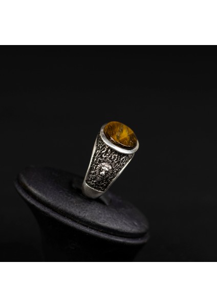 Yatay Kaplangözü Taşlı Çift Aslan Figürlü 925 Ayar Gümüş Erkek Yüzük fırsatları