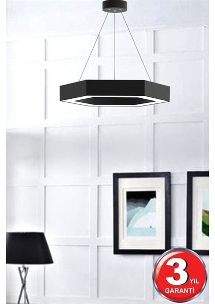 Tekno Trust Hexagon ( Siyah Kasa, Gün Işığı ) Ledli Modern LED Avize, Salon, Mutfak, Oturma Yatak Odası, Sarkıt