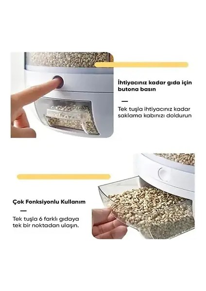 Kuru Gıda ve Bakliyat Organizeri 360° Dönebilen 6 Bölmeli Ayrıştırıcılı Hava Geçirmez Saklama Kabı indirimleri