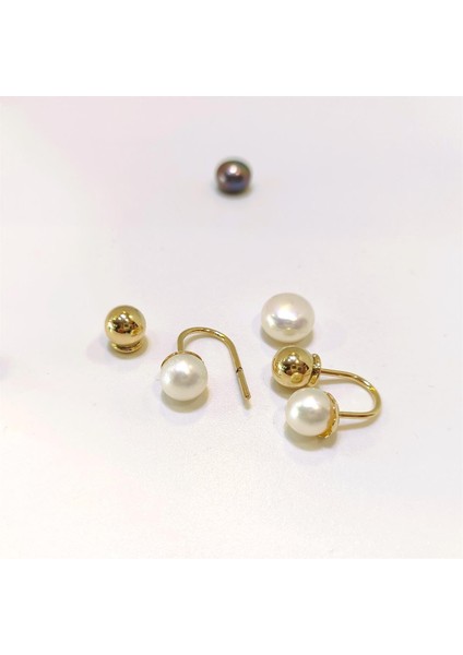 6.3mm İnci Kiraz Top Küpe 14 Ayar Altın