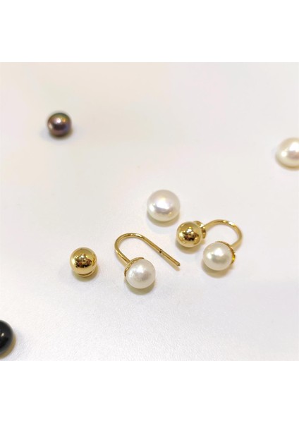 6.3mm İnci Kiraz Top Küpe 14 Ayar Altın modelleri