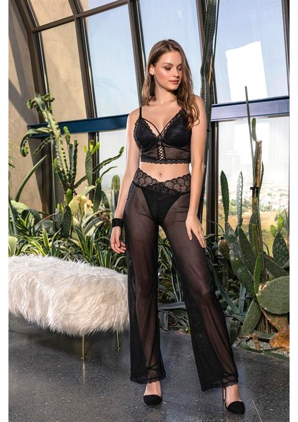 Bralet, Pantolon ve String Takım Siyah (MGP31314)