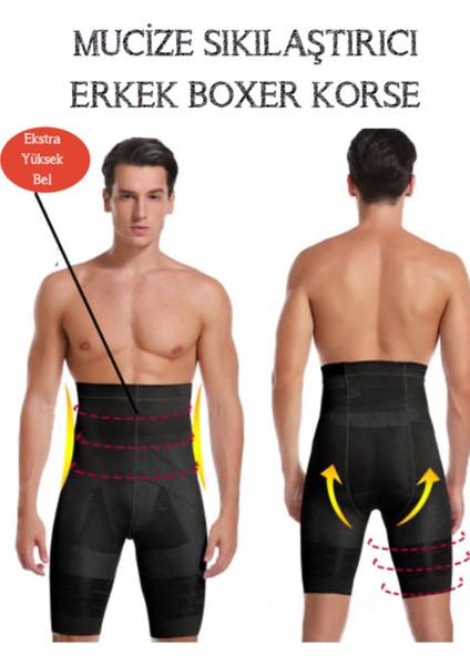 Erkek S/M-L/XL-2XL Dikişsiz Yüksek Bel Göbek Toparlayıcı Sıkılaştırıcı Boxer Korse Siyah fiyatları