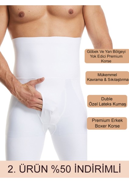 Erkek S/M-L/XL-2XL Dikişsiz Yüksek Bel Göbek Toparlayıcı Sıkılaştırıcı Boxer Korse Beyaz