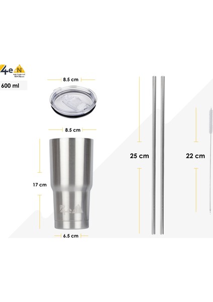 Outdoor Vakumlu Paslanmaz Çelik Termos Bardak 0.59 Lt-2 Farklı Kapak-2 Metal Pipet-1 Pipet Temizleme Fırçası fırsatları