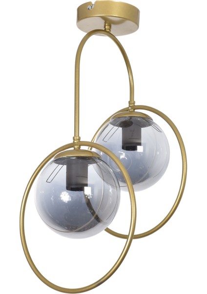 Modern Eskitme Renkli Metal ve Cam 2 Li Avize, 50x30 cm, Şık ve Zarif Aydınlatma