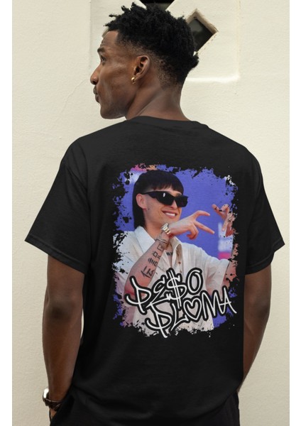 Unisex Peso Pluma Sırt Baskılı Tişört, Oversize Müzik Temalı T-Shirt fiyatları