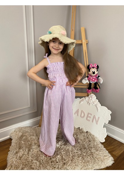 Babyaden Lila / Sarı Gofret Kumaş Pötikareli Kız Çocuk Takım 2-3-4-5 Yaş
