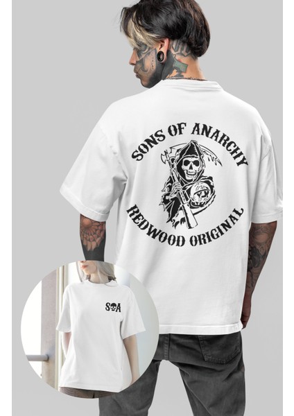 Unisex Sons Of Anarchy Sırt Baskılı Tişört, Oversize Soa Dizi Temalı T-Shirt