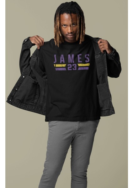 Unisex James 23 Baskılı T-Shirt, Oversize Basketbol Temalı Tişört