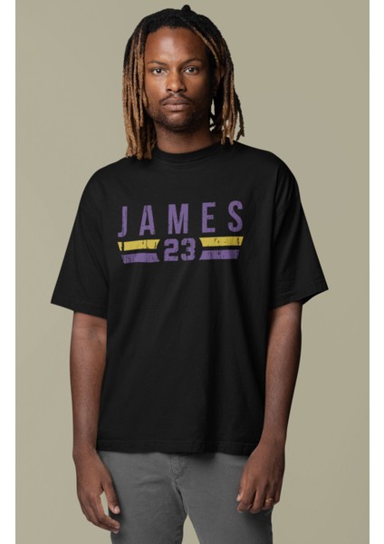 Unisex James 23 Baskılı T-Shirt, Oversize Basketbol Temalı Tişört
