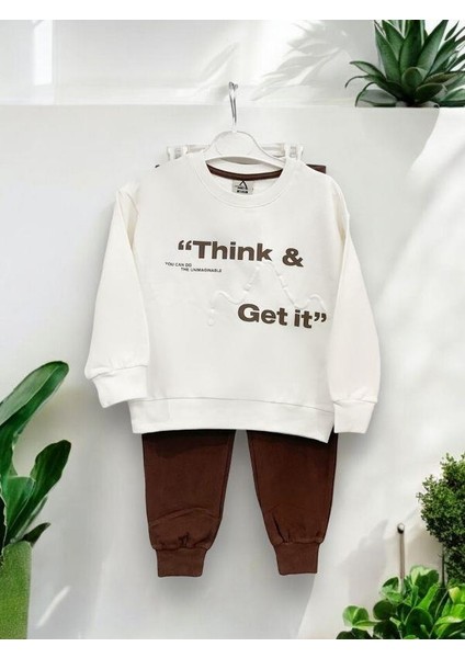 Erkek Çocuk Think Get It Yazılı Yumuşak Dokulu Eşofman Takım