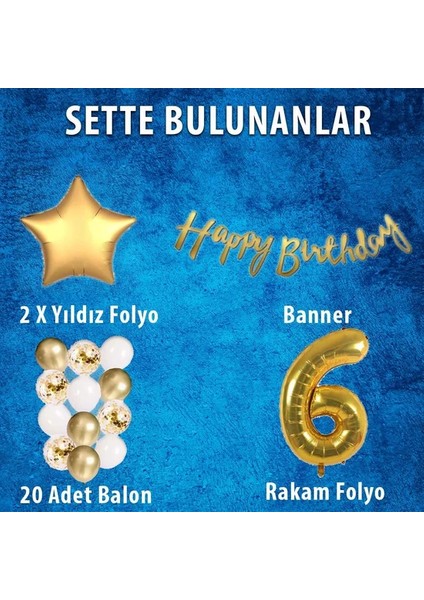 Gold Konsept 6 Yaş Doğum Günü Kutlama Seti + balon bandı