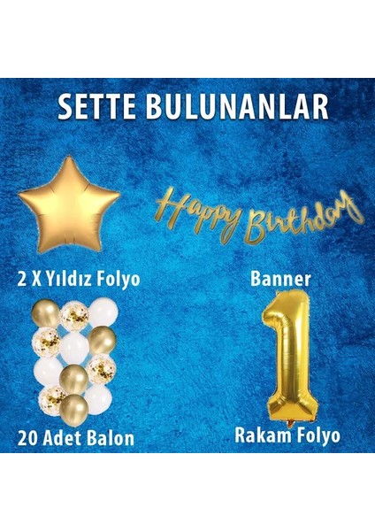 Gold Konsept 1 Yaş Doğum Günü Kutlama Seti + balon bandı fiyatları