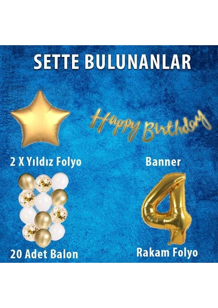 Gold Konsept 4 Yaş Doğum Günü Kutlama Seti + balon bandı fiyatları