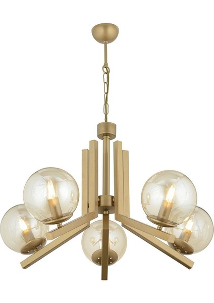 5'li Eskitme Bal Camlı Modern Sarkıt Avize, Metal, 3 Başlıklı, Şık ve Zarif Tasarım