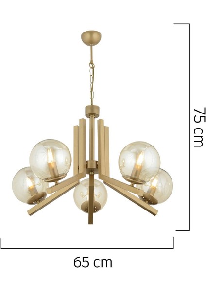 5'li Eskitme Bal Camlı Modern Sarkıt Avize, Metal, 3 Başlıklı, Şık ve Zarif Tasarım