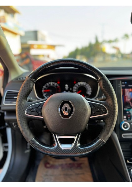 Renault Megane 4 Araca Tam Uyumlu Dikmeli Direksiyon Kılıfı (5d Kristal Karbon Soft Nokta)