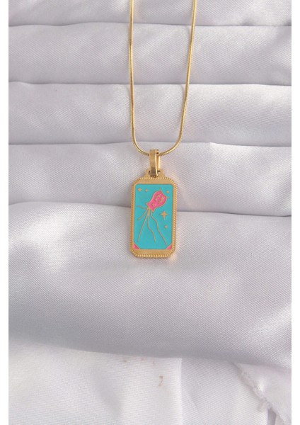 316L Çelik Gold Renk Mavi Mineli Tarot Kolye