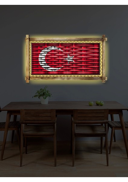 Türk Bayrağı LED Işıklı Rustik Kanvas Tablo B