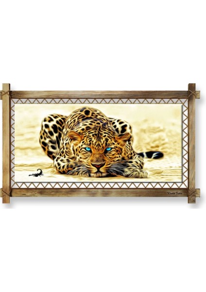 Leopar LED Işıklı Rustik Kanvas Tablo K