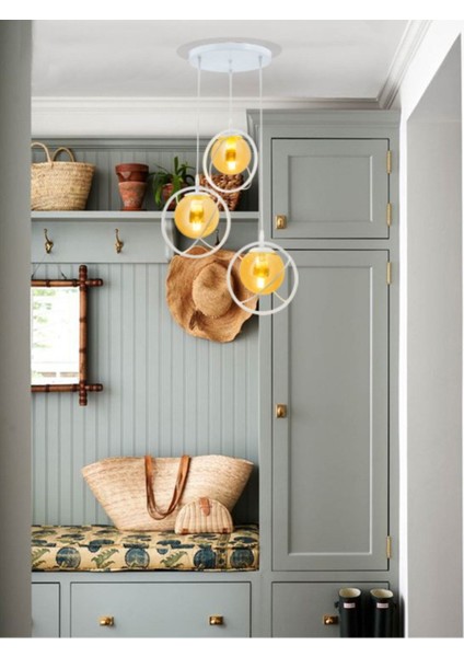 Tekno Trust Dünya 3 Lu Tepsi. Glop Bal Rengi Camlı Beyaz Avize. Salon, Mutfak, Genç, Odası, Yatak Odası, Mağaza