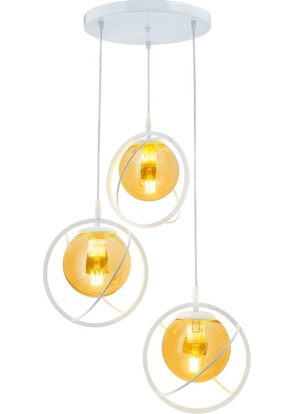 Tekno Trust Dünya 3 Lu Tepsi. Glop Bal Rengi Camlı Beyaz Avize. Salon, Mutfak, Genç, Odası, Yatak Odası, Mağaza modelleri