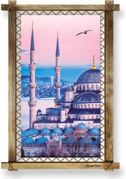 Istanbul Camii LED Işıklı Rustik Kanvas Tablo B
