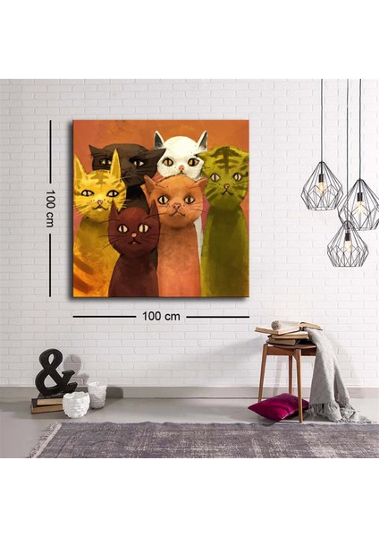 Dekoratif Baskı Illüstrasyon Six Cats Kanvas Tablo