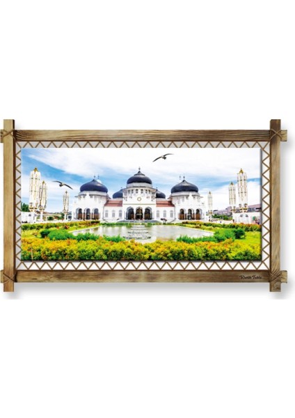 Beyaz Camii LED Işıklı Rustik Kanvas Tablo K