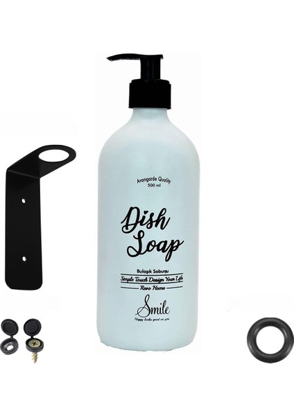 Askı Aparatlı Beyaz Cam Bulaşık Deterjanı Şişesi - 500 ml (Dish Soap)