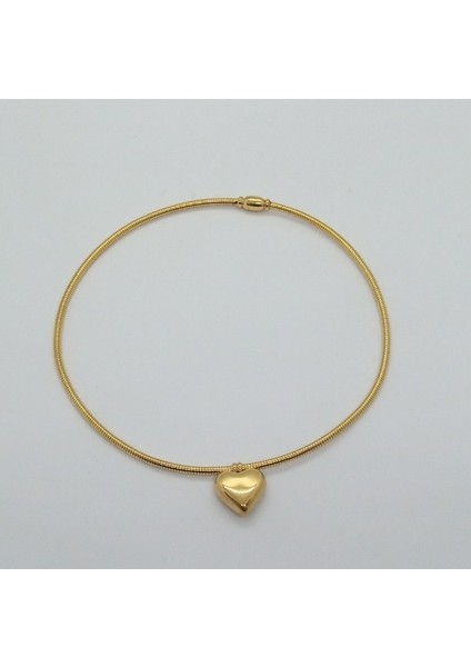Çelik Gold Mıknatıslı Choker Kalpli Kolye