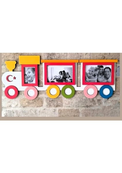 Çerçeve Çocuk Odası Için Tasarım 3 Fotoğraflık Renkli Kişiye Özel Isim