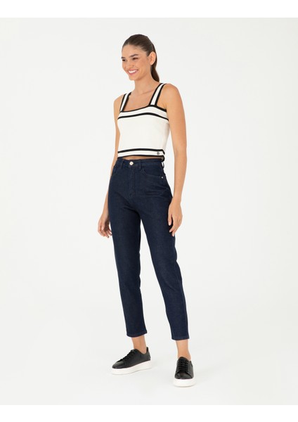 Kadın Koyu İndigo Mom Fit Jean Pantolon 50293347-VR089 modelleri