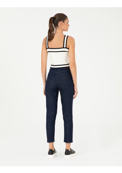 Kadın Koyu İndigo Mom Fit Jean Pantolon 50293347-VR089 fırsatları