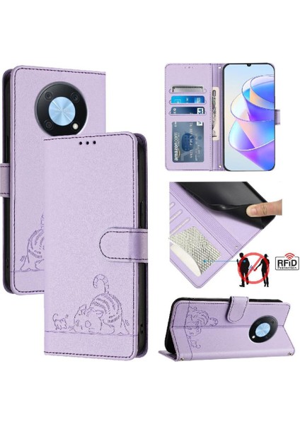 Huawei Zevk Için Kılıf 50 Pro 4g Kart Yuvası Tutucu Kickstand Cüzdan Flip Kedi (Yurt Dışından)