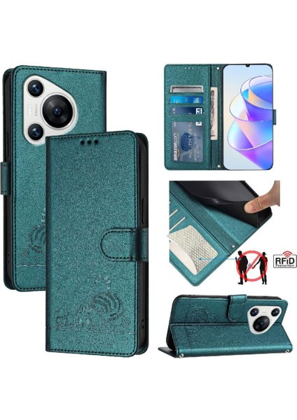 Huawei Huawei Cüzdan Kapak Çevirin Kart Yuvası Tutucu Için Kickstand Kedi Rfıd (Yurt Dışından)
