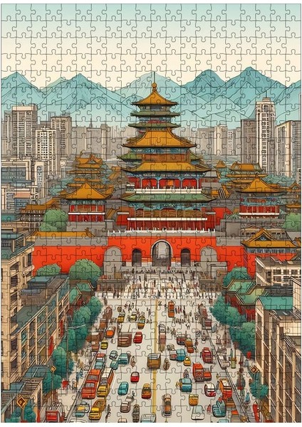 Ahşap Mdf Puzzle Yapboz Asya'da Sıradan Bir Gün 500 Parça 50*70 cm