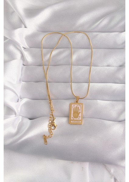 Mulvxxmd XDN02 Çelik Gold Renk Pembe Mineli El Figür Tarot Kolye (Mulvix)