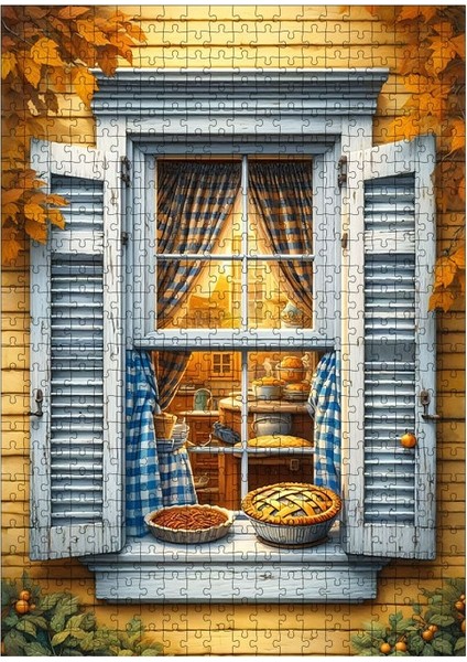 Ahşap Mdf Puzzle Yapboz Pencere ve Kekler 500 Parça 50*70 cm