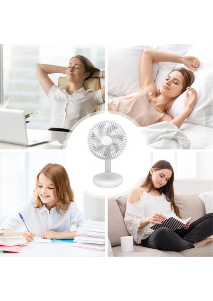 Mini Salınımlı Fan USB Şarj Edilebilir Taşınabilir Pille Çalışan Masa, 4 Hız Seviyesi ile Dış Mekan Beyaz Masası (Yurt Dışından)